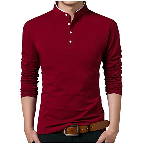 Geilisungren Herren Hemd Stehkragen Knopfleiste Langarm T-Shirt Basic Einfarbige Freizeithemden Männer Übergrößen Bluse Slim Fit Tops Baumwolle Shirts für Frühling Herbst von Geilisungren