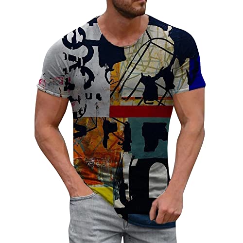 Geilisungren Herren Modern Gitarre Flamme 3D Druck Lustig T-Shirt Basic Rundhalsausschnitt Oberteile Sommer Männer Lose Atmungsaktiv Weich Bequem Kleidung Bluse Tops von Geilisungren