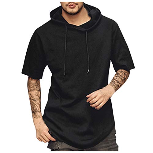 Geilisungren Herren Modern Kurzarm T-Shirt mit Kapuze Sommer Einfarbige Kordelzug Hoodie Lockere Tops Atmungsaktiv Bequem Bluse Kapuzenhemd Streetwear für Männer von Geilisungren