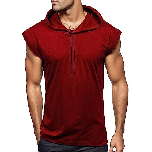 Geilisungren Herren Tanktop Tank Tops Löchern Patchwork Tankshirt Ärmellos T-Shirt mit Kapuze Sommer Zwei in eins Weste Muskelshirt Fitness Bluse Hoodie für Männer von Geilisungren