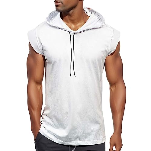 Geilisungren Herren Tanktop Tank Tops Löchern Patchwork Tankshirt Ärmellos T-Shirt mit Kapuze Sommer Zwei in eins Weste Muskelshirt Fitness Bluse Hoodie für Männer von Geilisungren