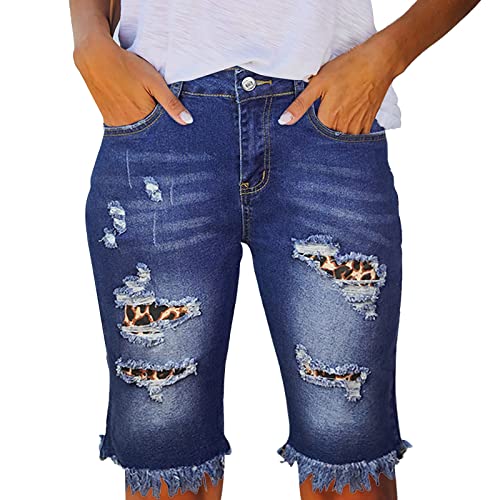 Geilisungren Jeans Shorts Damen Knielang Zerrissen Bequeme Shorts Sommer Sexy Kurze Hose Denim Stretch Grosse Grössen Mode Casual Lose Jeansshorts Hotpants High Waist Bermuda Strandshorts von Geilisungren