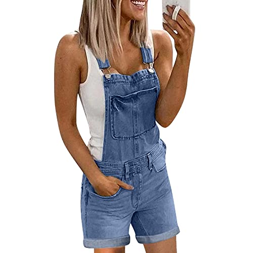 Geilisungren Jumpsuit Damen Jeanslatzhose Ärmellos Sommer Einteiler Tunika Beiläufig Baggy Latzhose Lange Denim Trägerhose für Frauen Leichte Casual Playsuit Bequeme Mode Sommerhose mit Taschen von Geilisungren