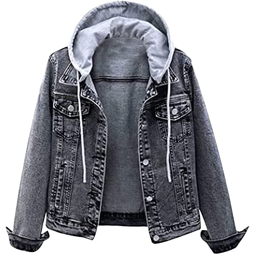 Geilisungren Outdoor Jacke Wasserfest Damen Winter Boyfriend Jeans Damen Jeansjacke Kurz Jacke Mit Kapuze Dunkelblau Große Größen Jeansjacke Mantel Gefütterte Warme Winterjacke mit Kapuze Outwear von Geilisungren