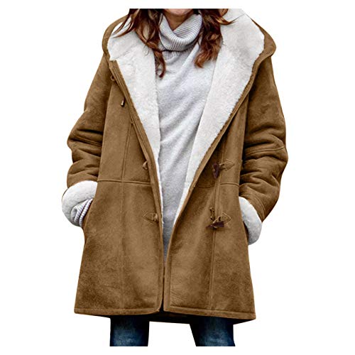 Geilisungren Plüschjacke Damen Teddy Vintage Übergangsjacke Damen Fleecemantel Damen Lang Outdoor Kapmantel Fellimitat Jacke Winterparka Dicker Warm Winterjacke mit Kapuze Herbst Winter Mantel von Geilisungren