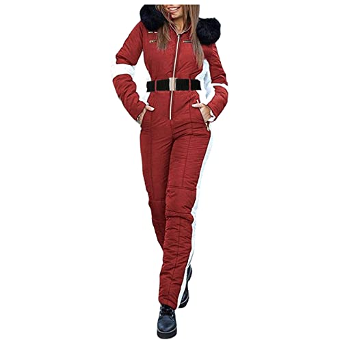 Geilisungren Schneeanzug Damen Einteilig Wasserdicht Jumpsuit Langer Skioverall Winter Thermo Skibekleidung Warme Schnee Skifahren Sätze Outdoor Overall mit Kapuze Reißverschluss Hoodie Skianzüge von Geilisungren