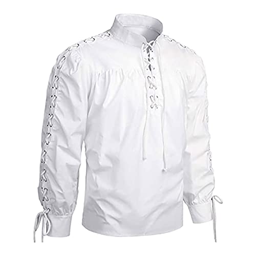 Geilisungren Schnürhemd Herren Mittelalter Gothic Hemd Herren Slim Rüschenhemd Kostüm Langarmshirt Punk Shirt Vintage Langarm-Hemd Cosplay Bandage Schnürhemd Kleidung Weites Stehkragen Oberteile von Geilisungren