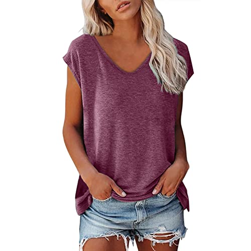 Geilisungren Shirt Damen Elegant ärmellose T-Shirt Oberteile Kleidung Frau Sommer Oversized Freizeit Tuniken Tops Damen V-Ausschnitte ärmellose Tshirt Casual Rundhals Klamotten Teenager Tops von Geilisungren