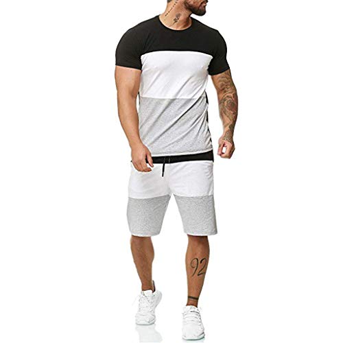 Geilisungren Sommer Outfit Herren Zweiteiler Komplett Set Modern 2 Teile Sommer Trainingsanzug Kurzarm Sport Kleidung Set T-Shirt Elastische Taille Shorts Männer Sportswear Jogginganzug von Geilisungren