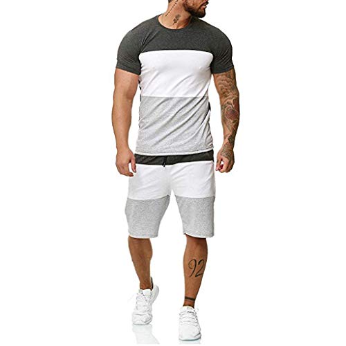 Geilisungren Sommer Outfit Herren Zweiteiler Komplett Set Modern 2 Teile Sommer Trainingsanzug Kurzarm Sport Kleidung Set T-Shirt Elastische Taille Shorts Männer Sportswear Jogginganzug von Geilisungren