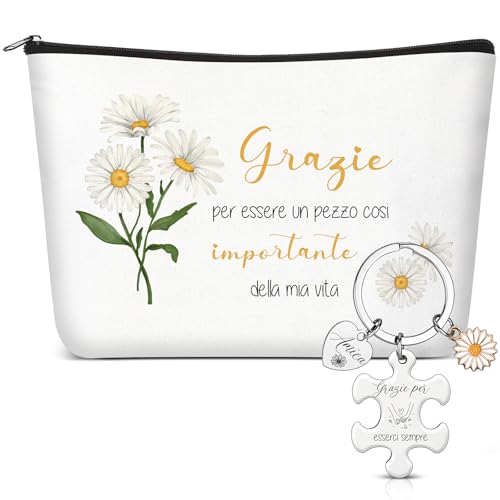 Geiserailie 2 Stück Beste Freundin Geschenke Kosmetiktasche Freundin Puzzle Schlüsselanhänger mit Gänseblümchen Originelle Geburtstagsgeschenke Weihnachten für Schwester Frauen von Geiserailie