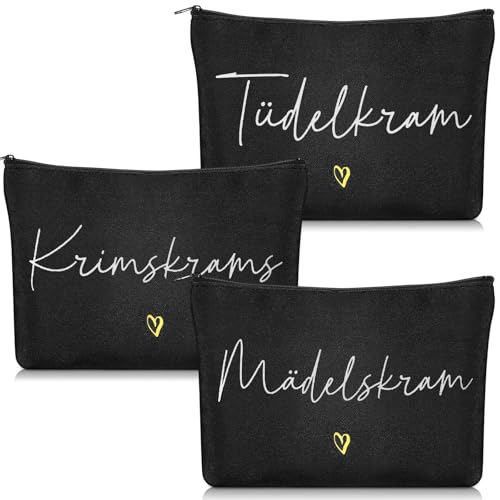 Geiserailie 3 Stück Krimskrams Kosmetiktasche Klein Kulturtasche Make Up Tasche mit Spruch Schminktasche mit Reißverschluss für Damen Mädchen Reise Geldbeutel(Schwarz) von Geiserailie
