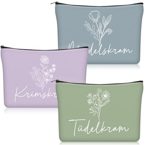 Geiserailie 3 Stück Krimskrams Kosmetiktasche Klein Kulturtasche Make Up Tasche mit Spruch Schminktasche mit Reißverschluss für Damen Mädchen Reise Geldbeutel(DREI Farben) von Geiserailie