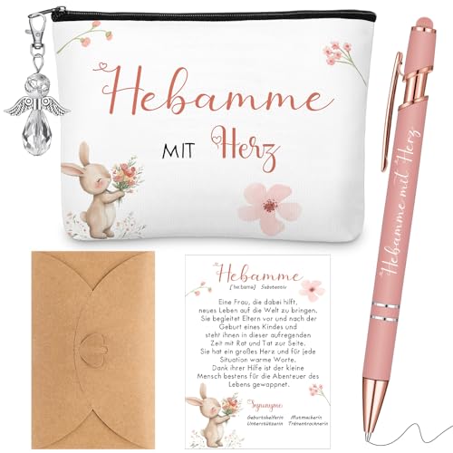 Geiserailie Danke Hebamme Geschenk | Hebamme mit Herz Kosmetiktasche + Schutzengel Schlüsselanhänger + Stifte mit Spruch + Dankeskarte mit Umschlag Abschiedsgeschenk für Hebamme Geiserailie Danke Hebamme Geschenk | Hebamme mit Herz Kosmetiktasche + Schutzengel Schlüsselanhänger + Stifte mit Spruch + Dankeskarte mit Umschlag Abschiedsgeschenk für Hebamme von Geiserailie