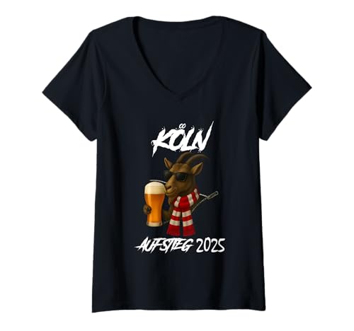 Damen Köln Aufstieg 2025 - Fußball - Aufstiegsfeier T-Shirt mit V-Ausschnitt Damen Köln Aufstieg 2025 - Fußball - Aufstiegsfeier T-Shirt mit V-Ausschnitt von Geißbock Motiv für FC Fans - Fussball