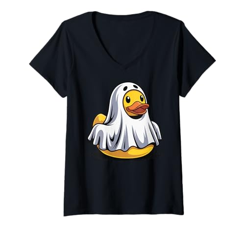 Damen Gummiente Geist Halloween T-Shirt mit V-Ausschnitt Damen Gummiente Geist Halloween T-Shirt mit V-Ausschnitt von Geist Halloween Quietscheentchen Gruselig