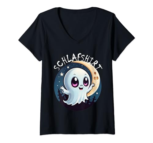 Damen Lustiges Gespenst Geister Schlafshirt Halloween Süßer Geist T-Shirt mit V-Ausschnitt Damen Lustiges Gespenst Geister Schlafshirt Halloween Süßer Geist T-Shirt mit V-Ausschnitt von Geister Gespenster Lustig Gruselig Ghost Shop