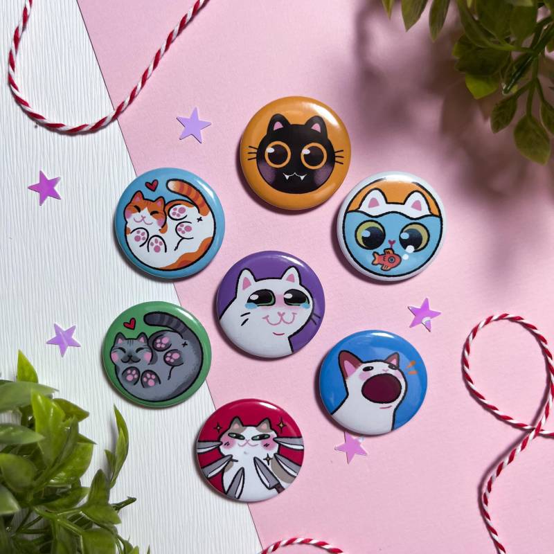 Cat Badge | Meme Cats Knive Cat Black Plop Fish Cry 32mm Cat Badge | Meme Cats Knive Cat Black Plop Fish Cry 32mm von GeisterkatzeART