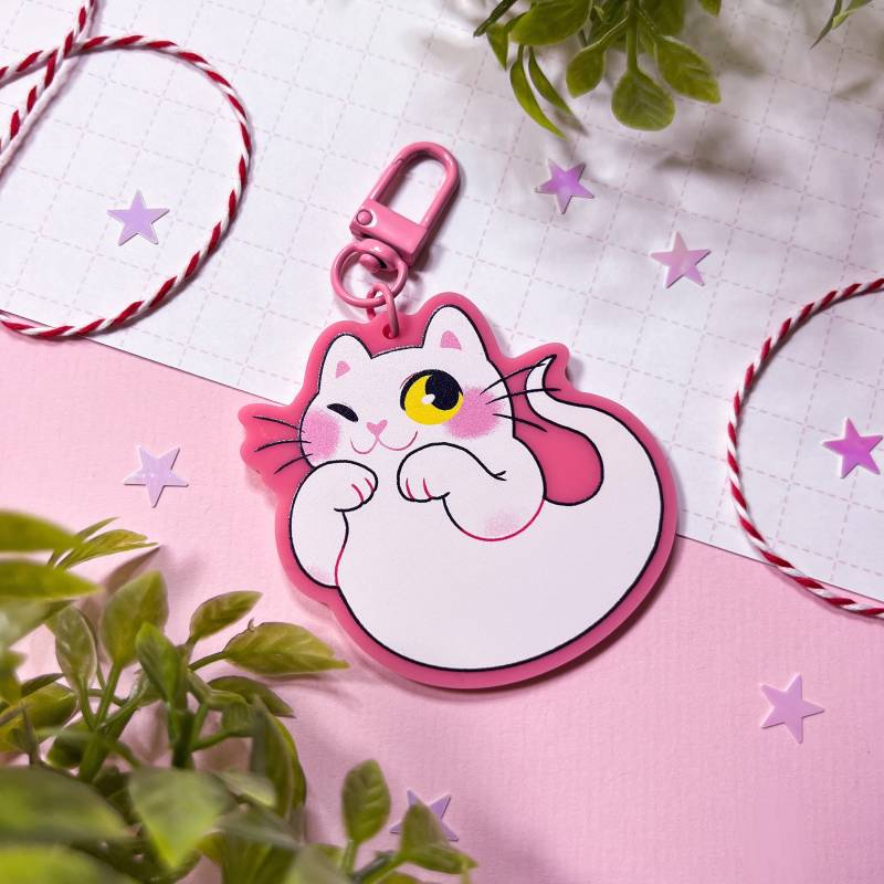 Pink Ghost Cat Acrylic Keychain I Solid Single Sided Printing | Ghostcat Geisterkatzeart Geisterkatze von GeisterkatzeART