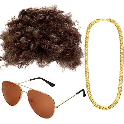 Gejoy Hippie Kostüm Set Funky Afro Perücke Sonnenbrille Halskette für 50/ 60/ 70 Jahre Thema Party (Stil A) von Gejoy