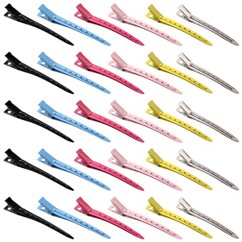 Gekamoyue Haarklammern Friseurbedarf 30 Packs, 9 cm Abteilklammern Friseur, Friseur Alligator Clips mit einer Box, Metall Haarspangen für Mädchen Haarstyling (Bunt) von Gekamoyue