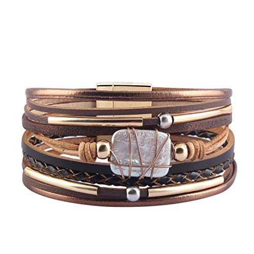 Jenia Jungen Leder Manschette Armband Barock Perle Multi Stränge Wickelarmbänder Böhmisches Armband mit Magnetverschluss Barock Perlen Manschette Armband Braun Jenia Jungen Leder Manschette Armband Barock Perle Multi Stränge Wickelarmbänder Böhmisches Armband mit Magnetverschluss Barock Perlen Manschette Armband Braun von GelConnie