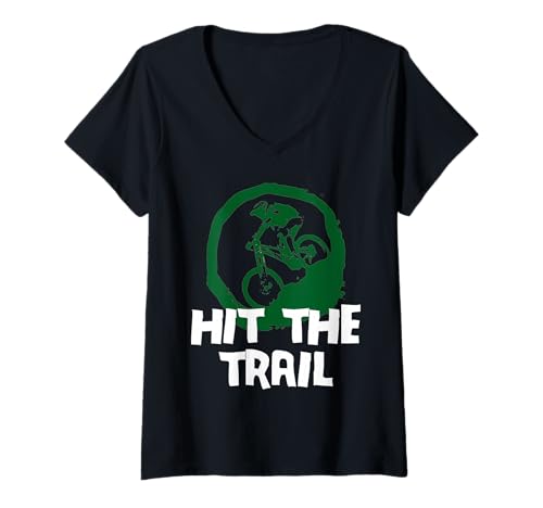 Damen Raus Auf Die Strecke Mountainbike Natur Abenteuer T-Shirt mit V-Ausschnitt Damen Raus Auf Die Strecke Mountainbike Natur Abenteuer T-Shirt mit V-Ausschnitt von Geländefahrer Und Draußenaktive Radfans