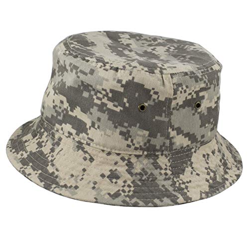 Gelante Einfarbiger Fischerhut aus 100 % Baumwolle für Damen und Herren, verstaubar, für Reisen, Sommer, Strand, Grau Digital Camo, L/XL von Gelante