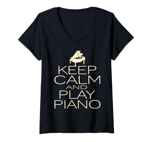 Damen Ruhig bleiben und das Klavierspiel genießen Stil T-Shirt mit V-Ausschnitt Damen Ruhig bleiben und das Klavierspiel genießen Stil T-Shirt mit V-Ausschnitt von Gelassenheit für Pianofans und Musikliebhaber