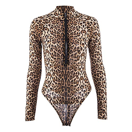 Damen Reizwäsche Reizvolle Leopard-Body-Anzug Schildkrötenärmel Reißverschluss Frauen-Töpfe (Multicolor, M) von Gelb&Schwarz