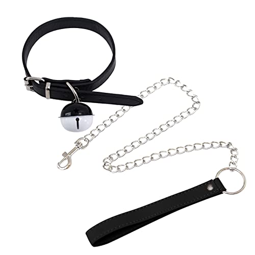 Erotik Zubehör Für Männer Anhänger Halsband Cosplay Seil Schmuck Metall Halskette Leder Für Frauen Zubehör Sexy Kettenglied Kitty Glockenkragen Mit Glocke Punk Seil Traktion (Black, One Size) von Gelb&Schwarz