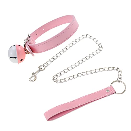 Erotik Zubehör Für Männer Anhänger Halsband Cosplay Seil Schmuck Metall Halskette Leder Für Frauen Zubehör Sexy Kettenglied Kitty Glockenkragen Mit Glocke Punk Seil Traktion Halskette (Pink, One Size) von Gelb&Schwarz