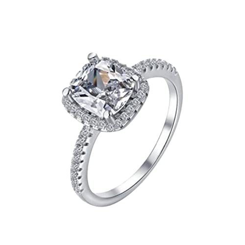 Gelb&Schwarz Diamanten Ringe 585 Quadratischer Diamantring für Frauen S925 Ring Zirkon Paar quadratischer Diamantring Kopfschutz Ringen (Silver, A) von Gelb&Schwarz