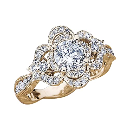 Gelb&Schwarz Trainings Ringe Blumenform voller Diamantring für Frauen Modeschmuck beliebte Accessoires (Gold, 10) von Gelb&Schwarz