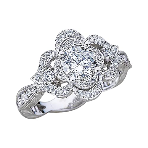 Gelb&Schwarz Trainings Ringe Blumenform voller Diamantring für Frauen Modeschmuck beliebte Accessoires (Silver, 10) von Gelb&Schwarz