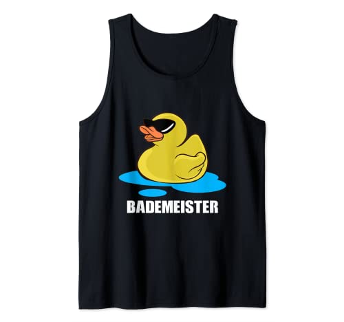 Lustige Gelbe Badeente Quietscheente Schwimmen Bademeister Tank Top von Gelbe Gummienten Rettungsschwimmer Enten Outfit