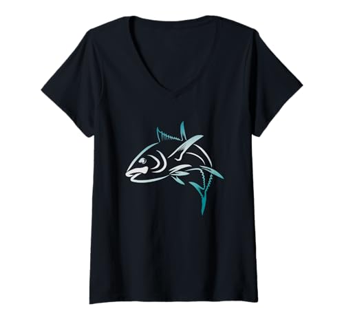 Damen Gelbflossen Thunfisch Angeln Blauflossen Thun Angler T-Shirt mit V-Ausschnitt Damen Gelbflossen Thunfisch Angeln Blauflossen Thun Angler T-Shirt mit V-Ausschnitt von Gelbflossen Thunfisch Angeln und Blauflossen Thun