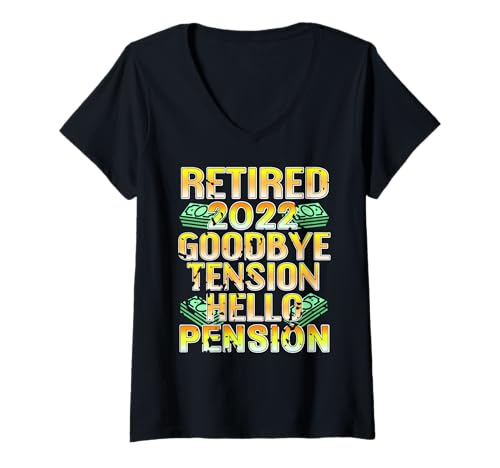 Damen Abschied Stress Rente 2022 Humor T-Shirt mit V-Ausschnitt Damen Abschied Stress Rente 2022 Humor T-Shirt mit V-Ausschnitt von Geld Ruhestand Witzige Freiheit Spruch
