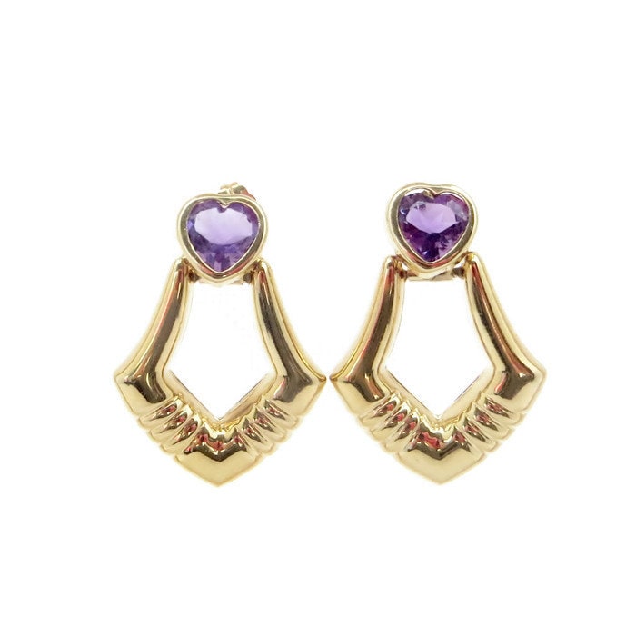 14 K Gelbgold Natürliche Amethyst Tür Knocker Drop Baumeln Ohrring von Geligems
