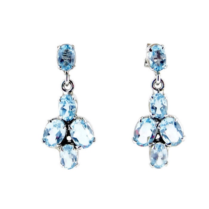 Echte Natürliche Farbe Aquamarin Silber Dangle Ohrring von Geligems