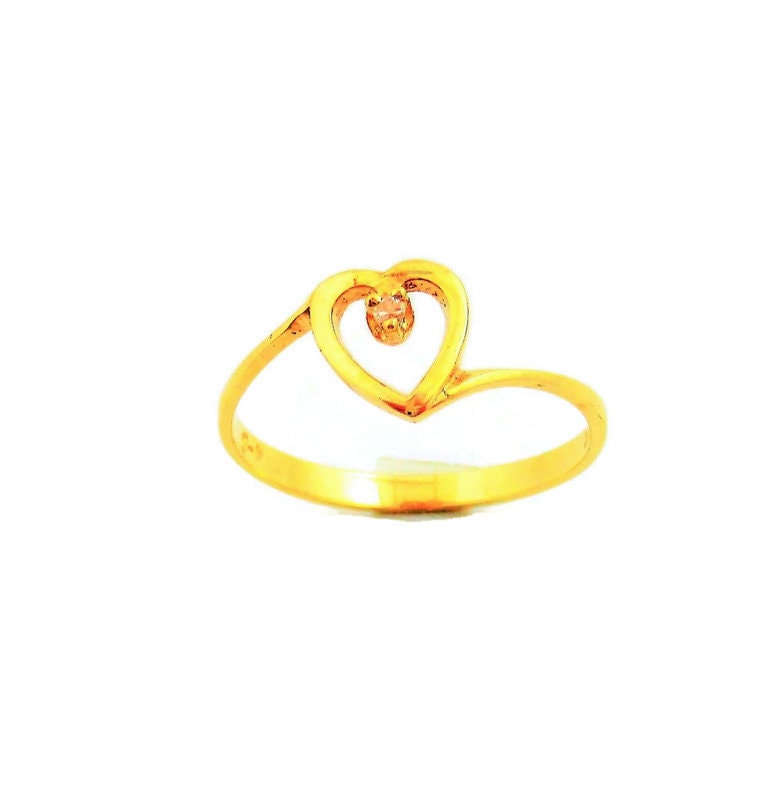 Echter Diamant 10K Gelbgold Herz Bypass Versprechen Ring von Geligems