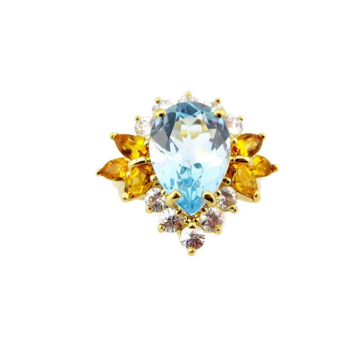 Großer Echter Schweizer Blautopas Mit Citrin Cocktail Sterling Silber Ring Großer Echter Schweizer Blautopas Mit Citrin Cocktail Sterling Silber Ring von Geligems