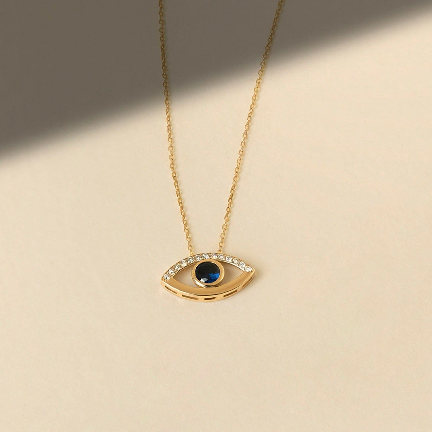 14K Diamant Evil Eye Halskette | Saphir-Halskette Für Damen Muttertagsgeschenk Anhänger Diamant-Halskette Hamsa-Halskette von GelinDiamond