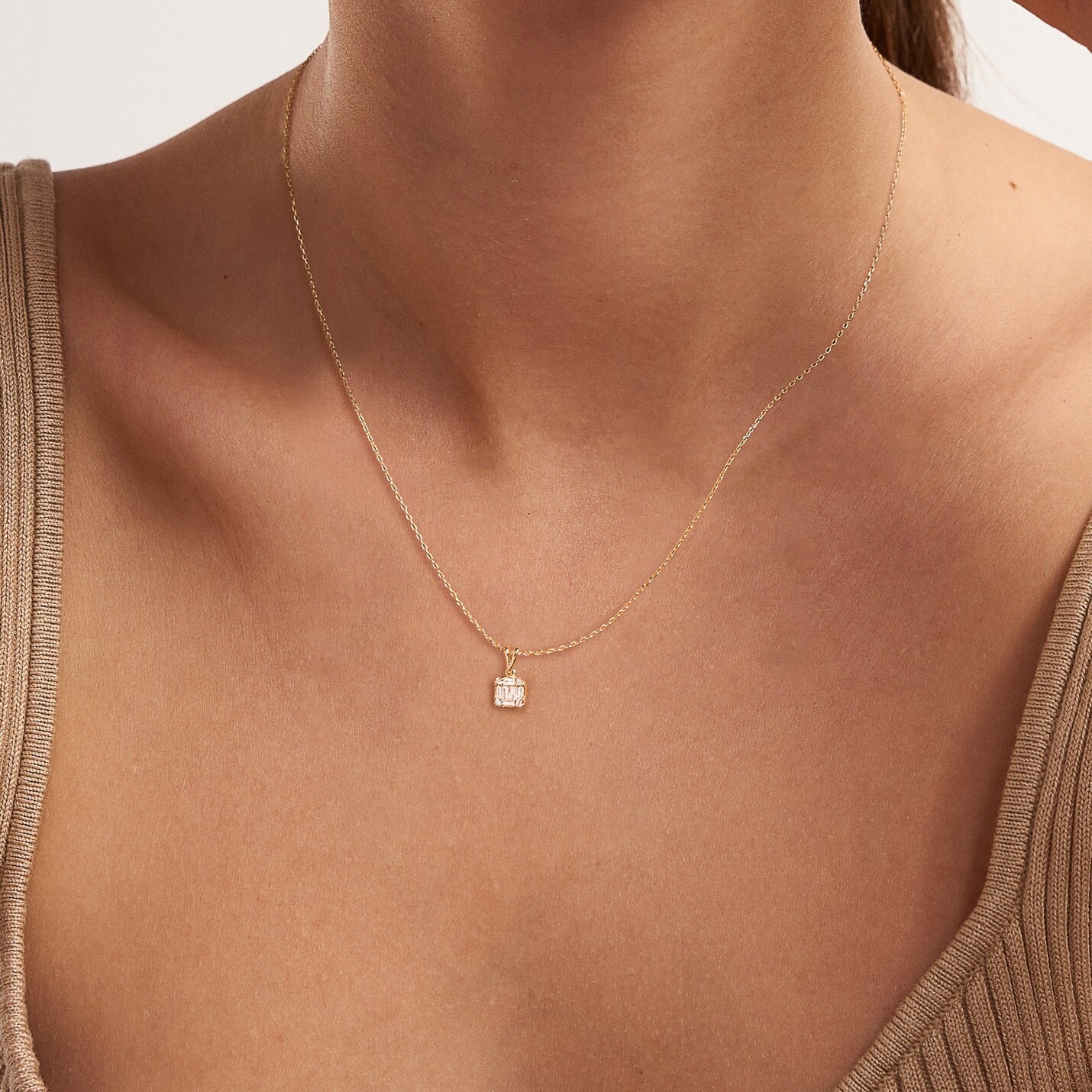 Diamant Baguette Halskette Für Frauen | Square-Cut Diamant-Halskette in 585 Gold Layered 14K Gelb-, Rosé - Oder Weißgold von GelinDiamond