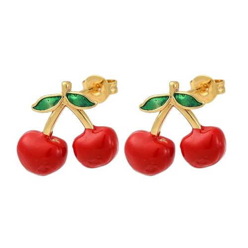 Gelirda 5 Paar Messing Emaille Kirsche Ohrstecker Rote Früchte Lebensmittel Ohrringe für Hochzeit Geburtstag Party Schmuck Dekoration von Gelirda