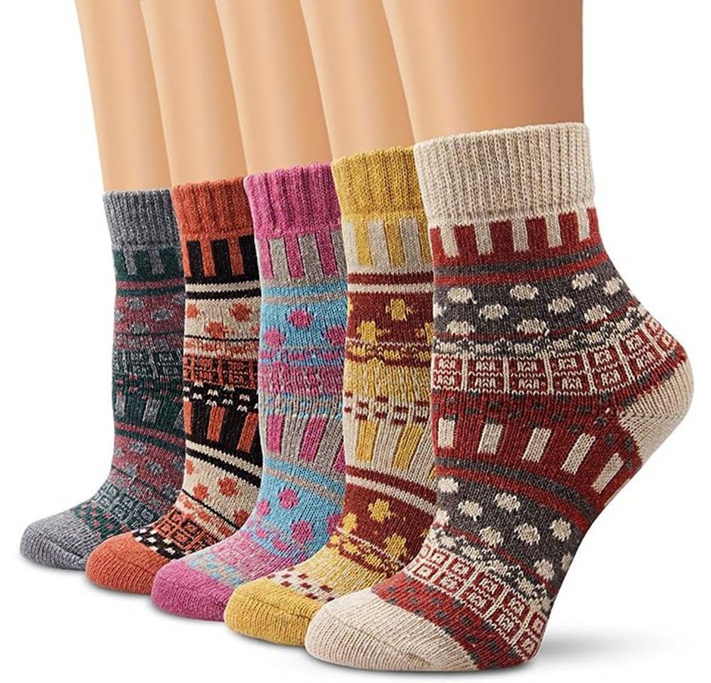 GelldG Socken Wollsocken, Damen Socken Wintersocken 5 Paar atmungsaktiv warm weich von GelldG