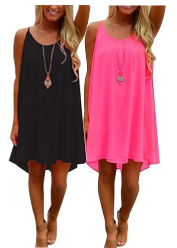 Gellmall 2PCS Strandkleid Frauen Spaghetti Neon Hollow Back Chiffonkleider Criss Cross Strandbekleidung Swimsuit Cover Up Mini Sommerkleid 3XL von Gellmall