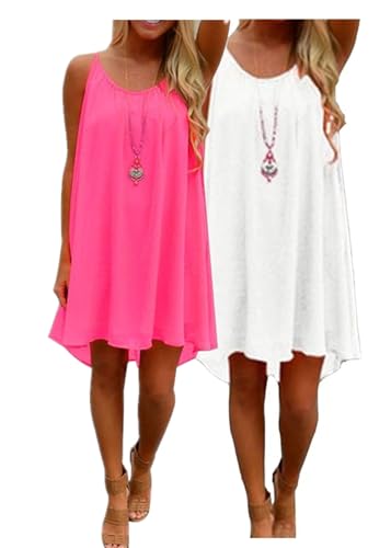 Gellmall 2PCS Strandkleid Frauen Spaghetti Neon Hollow Back Chiffonkleider Criss Cross Strandbekleidung Swimsuit Cover Up Mini Sommerkleid L von Gellmall