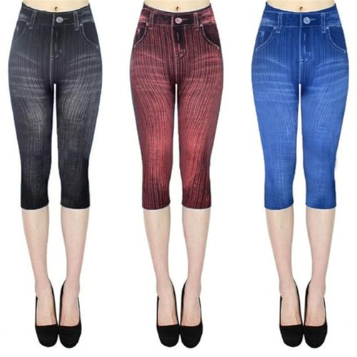 Gellmall 3er Pack Damen 3/4 Jeansoptik Leggings High Waist Jeggings Treggings Elastic Jeans Frauen 3/4 Skinny Stretch Hosen M von Gellmall