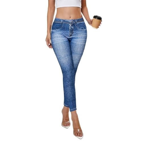 Gellmall Damen Jeansoptik Leggings High Waist Jeggings mit Taschen Elastic Jeans Frauen Lange Skinny Hosen Yogahose L von Gellmall